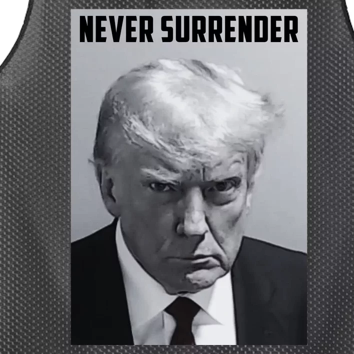 Never Surrender Donald Trump Mugshot Mesh Reversible Basketball Jersey Tank