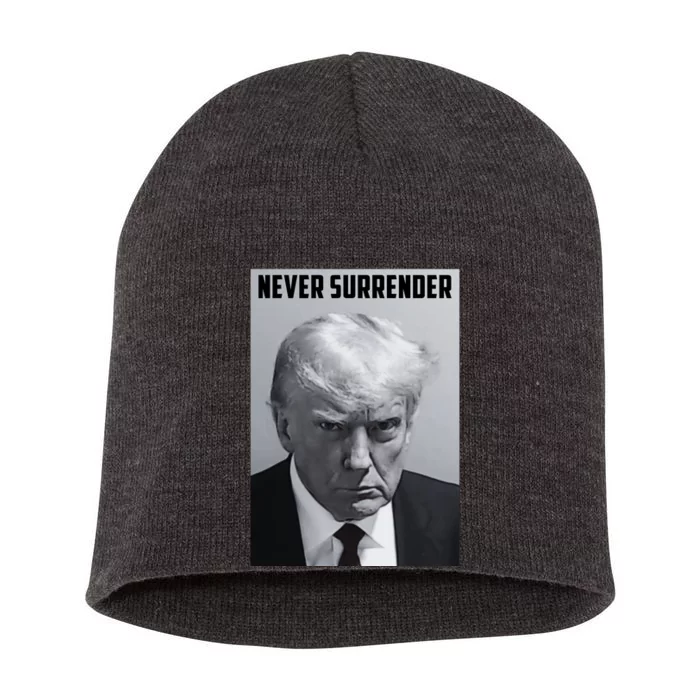 Never Surrender Donald Trump Mugshot Short Acrylic Beanie