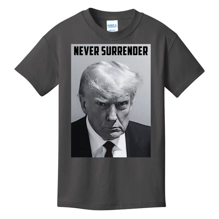 Never Surrender Donald Trump Mugshot Kids T-Shirt