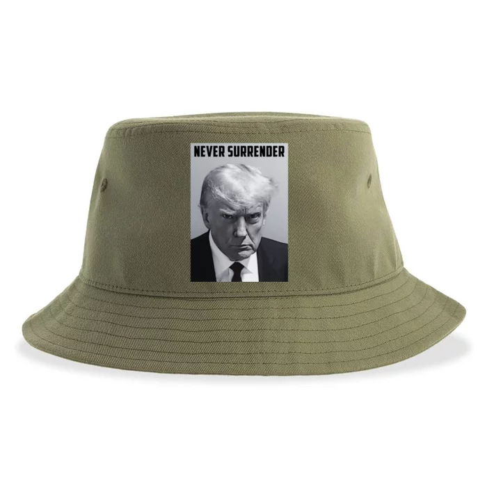 Never Surrender Donald Trump Mugshot Sustainable Bucket Hat