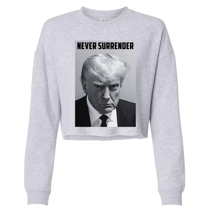 Never Surrender Donald Trump Mugshot Cropped Pullover Crew