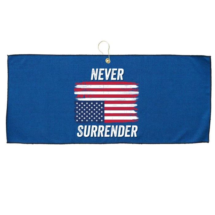 Never Surrender Distressed Usa Flag Save Our Republic Usa Under Distress Large Microfiber Waffle Golf Towel