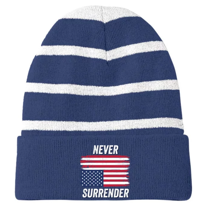 Never Surrender Distressed Usa Flag Save Our Republic Usa Under Distress Striped Beanie with Solid Band