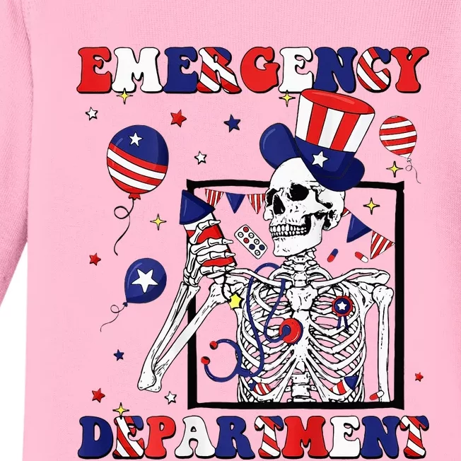 Nurse Skeleton Emergency Department 4th Of July Baby Long Sleeve Bodysuit