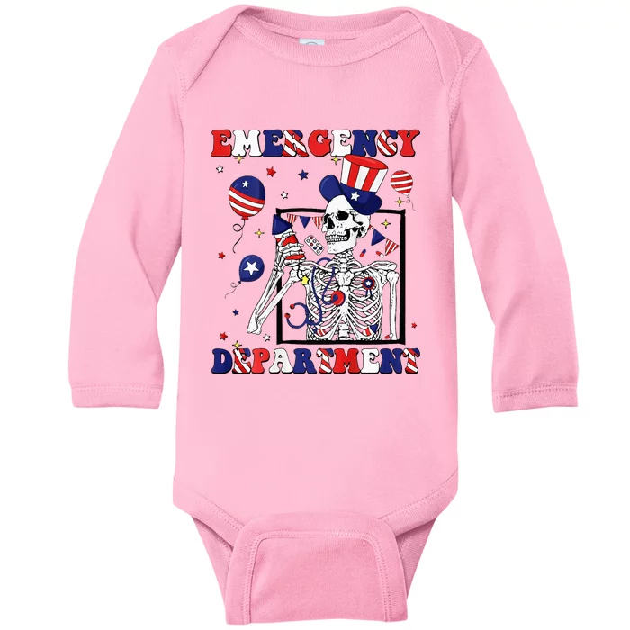 Nurse Skeleton Emergency Department 4th Of July Baby Long Sleeve Bodysuit