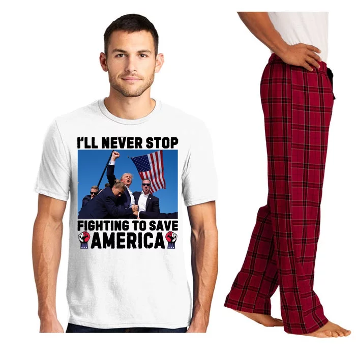 Never Stop Fighting Save America Trump Fight 2024 Shot Assassination Attem Pajama Set