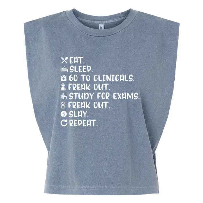 Nursing School Funny Nurse Eat Sleep Clinicals Study Slay Gift Garment-Dyed Women's Muscle Tee