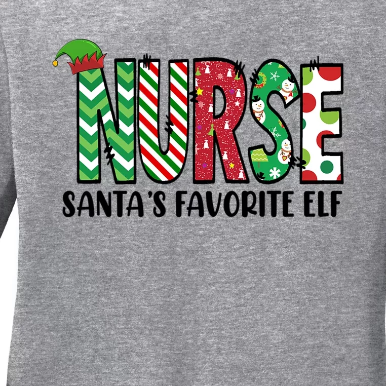 Nurse SantaS Favorite Elf Funny Nurse Merry Christmas Gift Ladies Long Sleeve Shirt