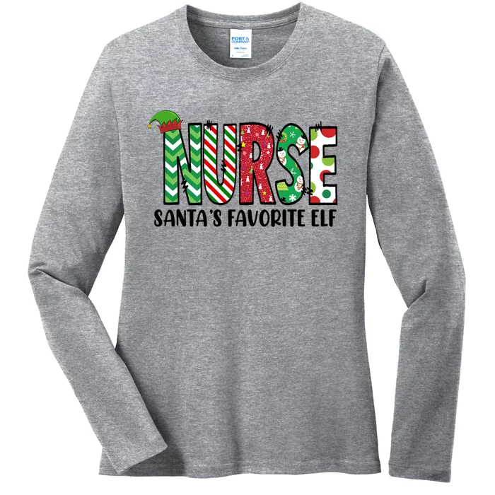 Nurse SantaS Favorite Elf Funny Nurse Merry Christmas Gift Ladies Long Sleeve Shirt