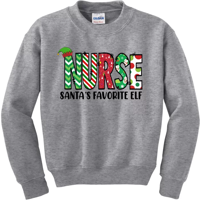 Nurse SantaS Favorite Elf Funny Nurse Merry Christmas Gift Kids Sweatshirt