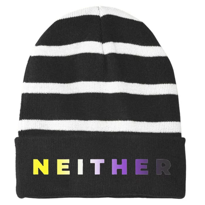 Neither Subtle Flag Enby Striped Beanie with Solid Band