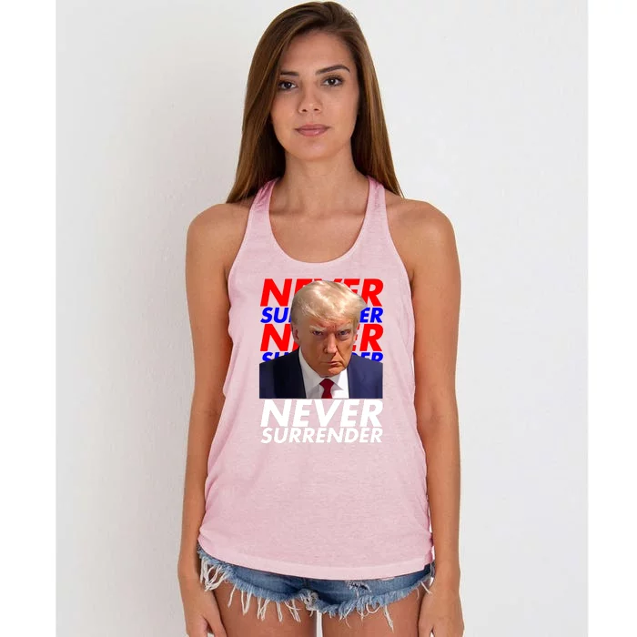 Never Surrender Fingerprint USA President Donald Trump 2024 Gift Women's Knotted Racerback Tank