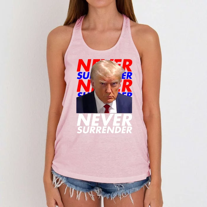 Never Surrender Fingerprint USA President Donald Trump 2024 Gift Women's Knotted Racerback Tank