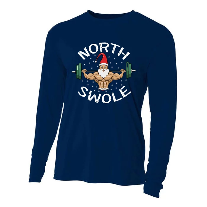 North Swole Funny Workout Santab Bodybuilder Christmas Graphic Novelty Fitness Cooling Performance Long Sleeve Crew