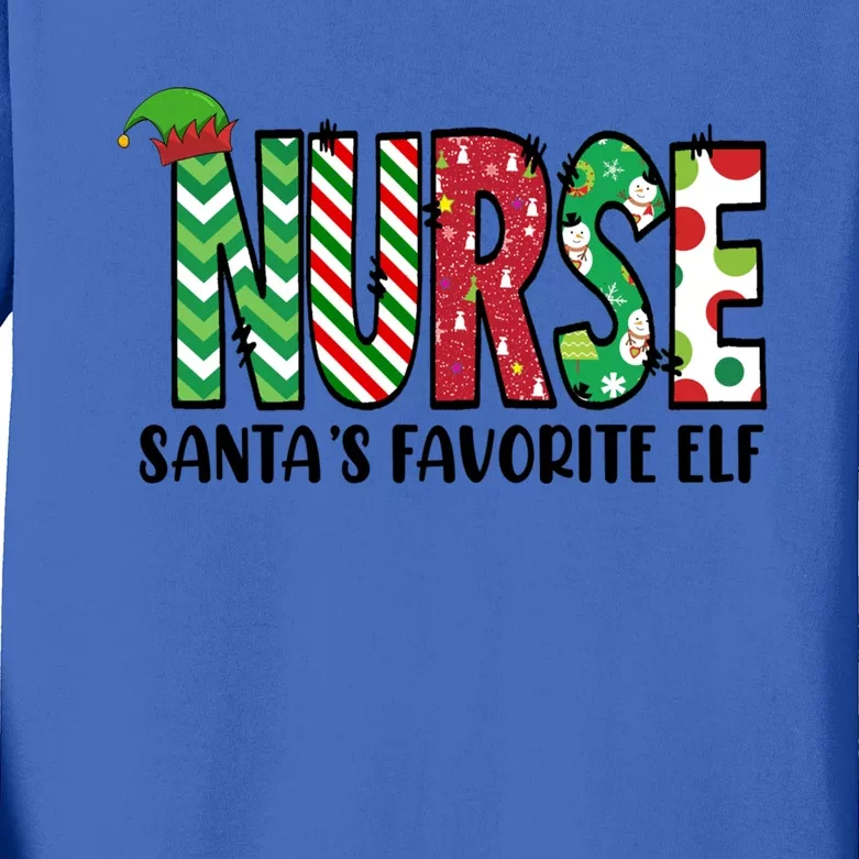 Nurse Santas Favorite Elf Funny Nurse Merry Christmas Gift Kids Long Sleeve Shirt