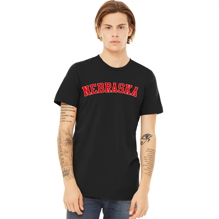 Nebraska Sports Fan Word Logo Football Premium T-Shirt