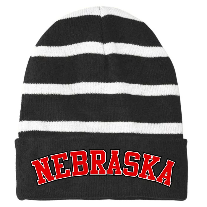 Nebraska Sports Fan Word Logo Football Striped Beanie with Solid Band