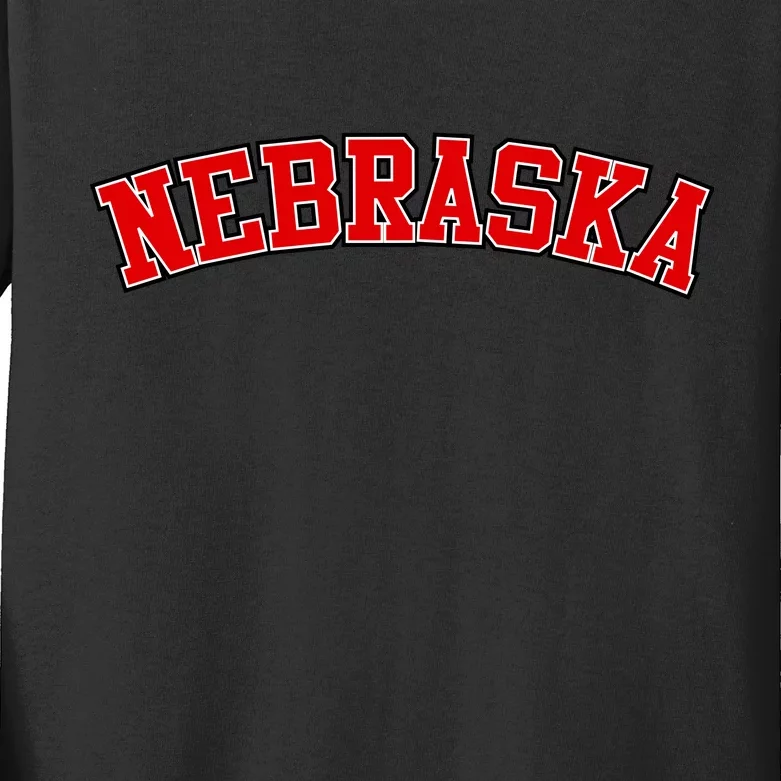 Nebraska Sports Fan Word Logo Football Kids Long Sleeve Shirt