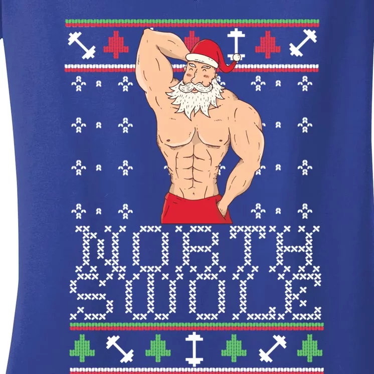 North Swole Gift Ugly Christmas Fit Sexy Santa Women's V-Neck T-Shirt