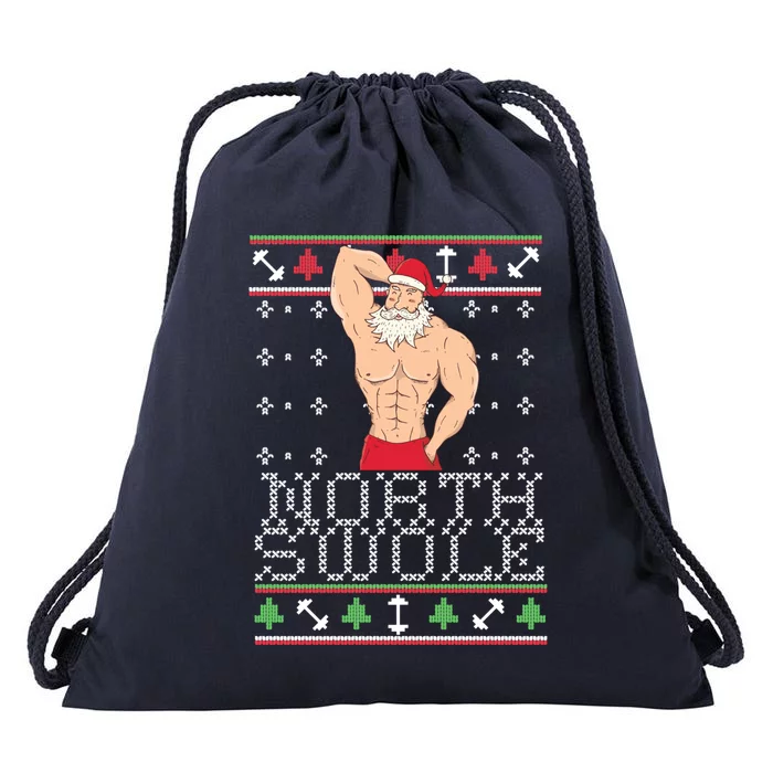 North Swole Gift Ugly Christmas Fit Sexy Santa Drawstring Bag