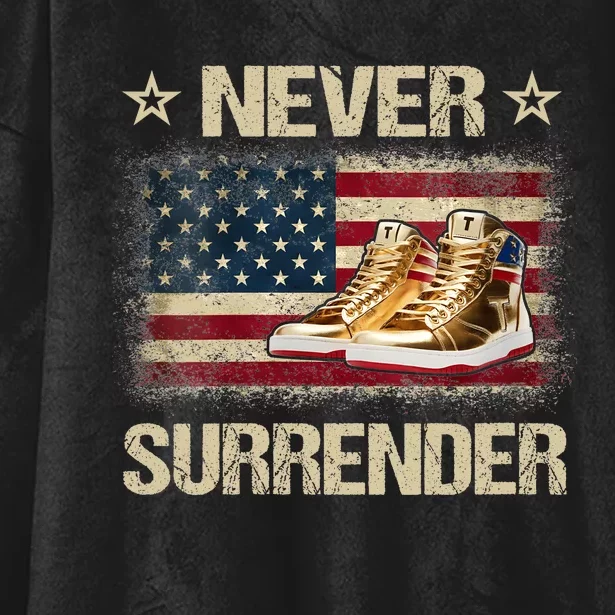 Never Surrender Gold Sneakers Pro Trump 2024 Hooded Wearable Blanket