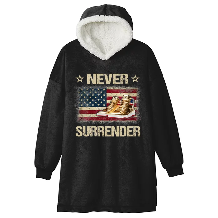 Never Surrender Gold Sneakers Pro Trump 2024 Hooded Wearable Blanket