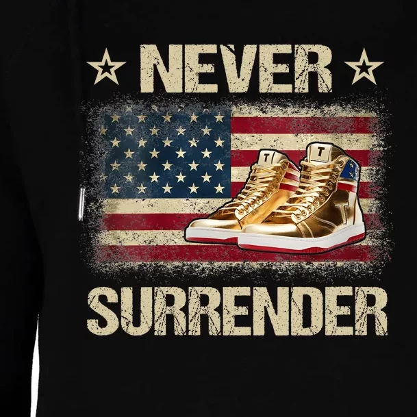 Never Surrender Gold Sneakers Pro Trump 2024 Womens Funnel Neck Pullover Hood