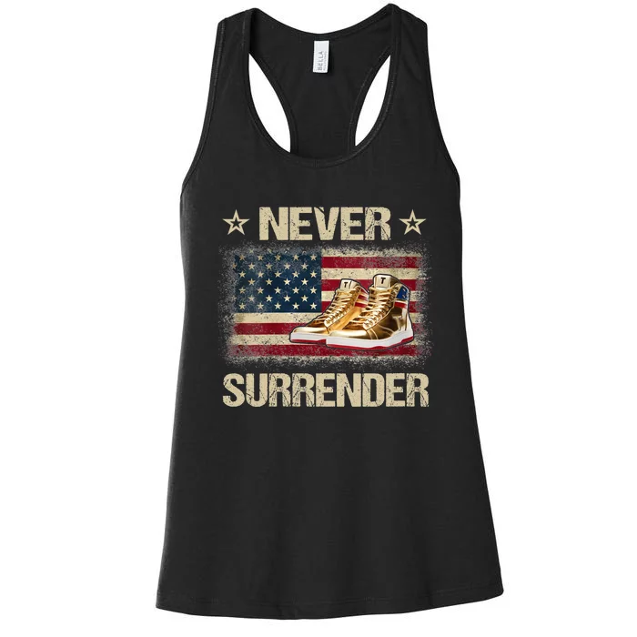 Never Surrender Gold Sneakers Pro Trump 2024 Women's Racerback Tank