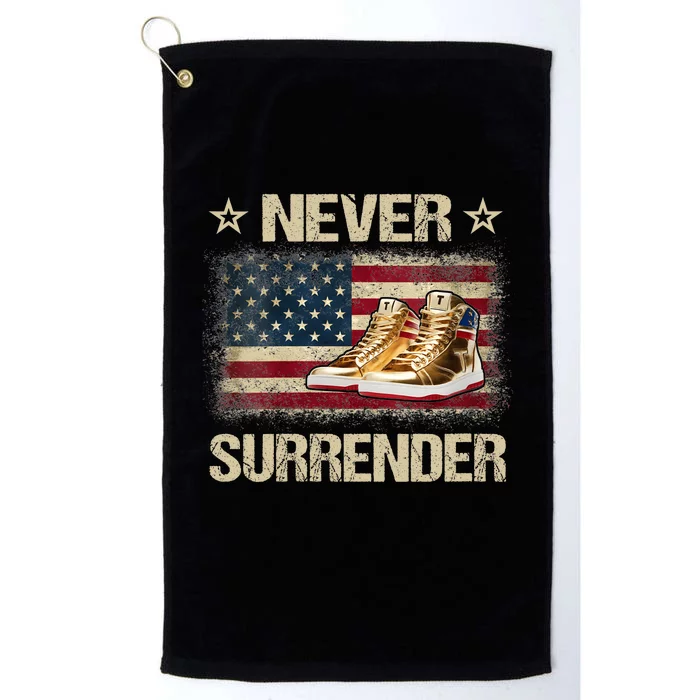 Never Surrender Gold Sneakers Pro Trump 2024 Platinum Collection Golf Towel