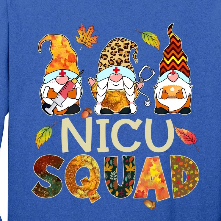 Nicu Squad Gnome Nurse Leopard Thanksgiving Fall Stethoscope Gift Tall Long Sleeve T-Shirt