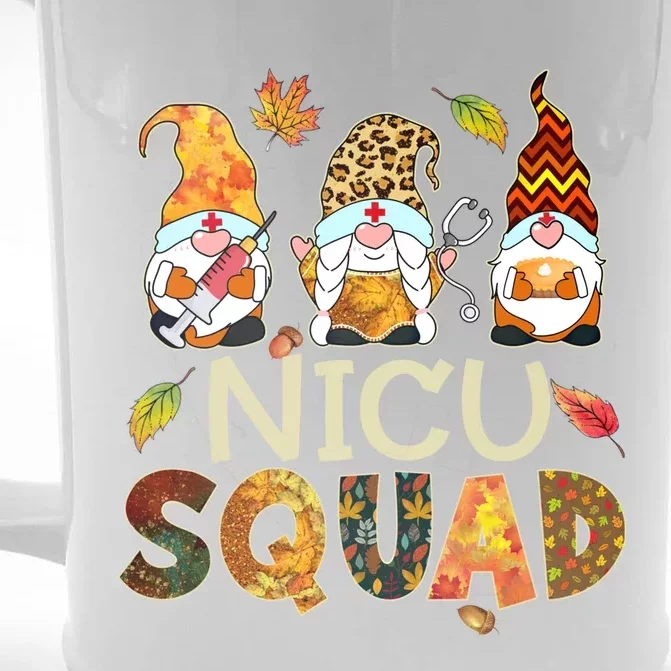 Nicu Squad Gnome Nurse Leopard Thanksgiving Fall Stethoscope Gift Front & Back Beer Stein