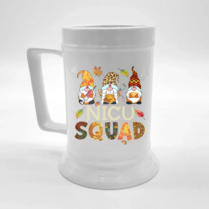 Nicu Squad Gnome Nurse Leopard Thanksgiving Fall Stethoscope Gift Front & Back Beer Stein