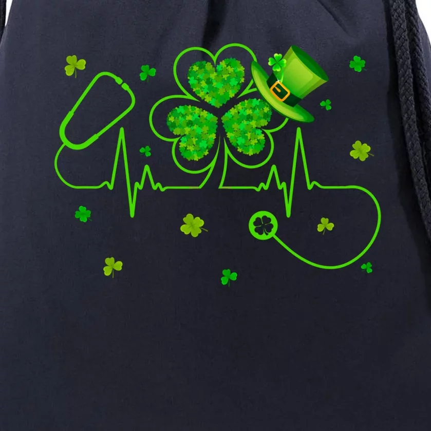 Nurse Stethoscope Heartbeat St Patricks Day Shamrock Nursing Gift Drawstring Bag