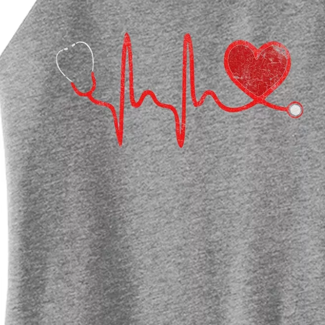 Nurse Stethoscope Heartbeat Valentines Day Gift For Nurses Women’s Perfect Tri Rocker Tank