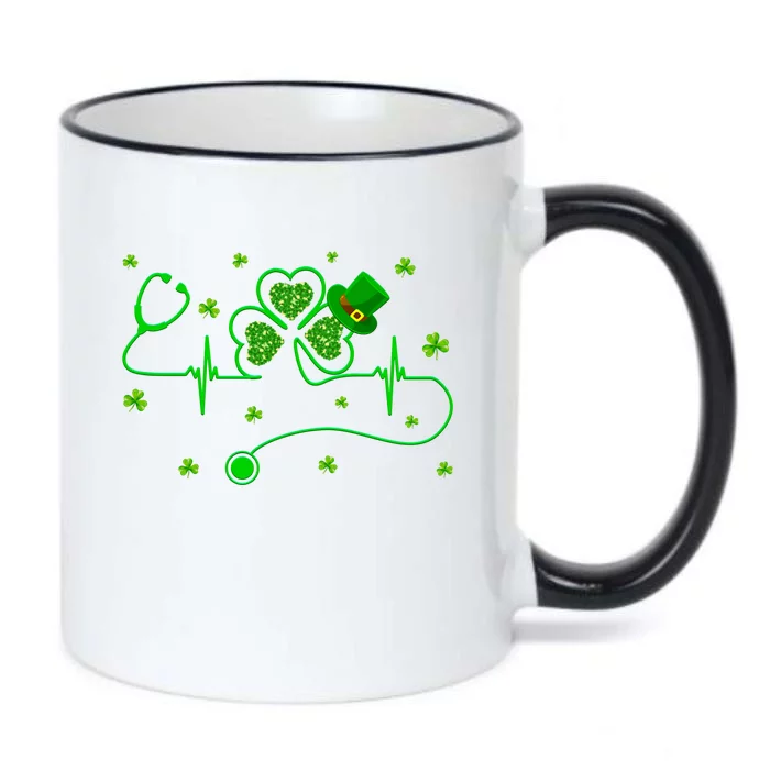 Nurse Shamrock Heartbeat Stethoscope Saint Patricks Day Gift Black Color Changing Mug