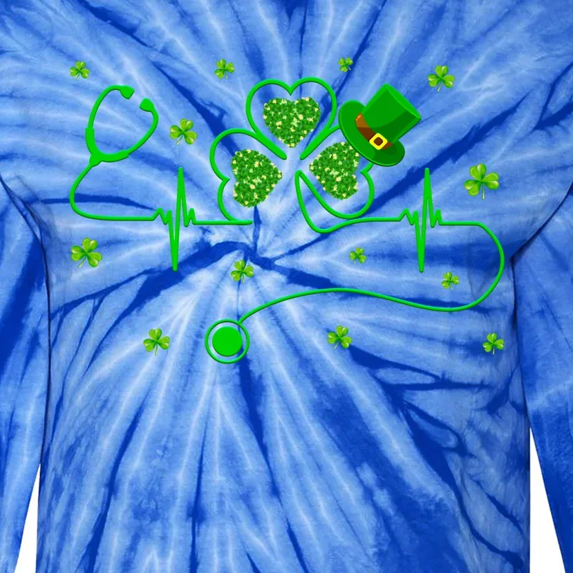 Nurse Shamrock Heartbeat Stethoscope Saint Patricks Day Gift Tie-Dye Long Sleeve Shirt