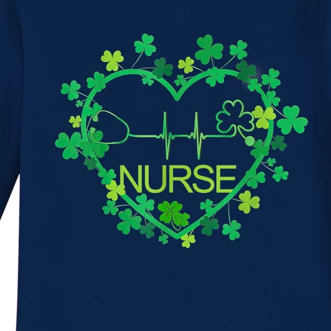 Nurse Stethoscope Heart Shamrock Irish Nurse St Patricks Day Gift Baby Long Sleeve Bodysuit