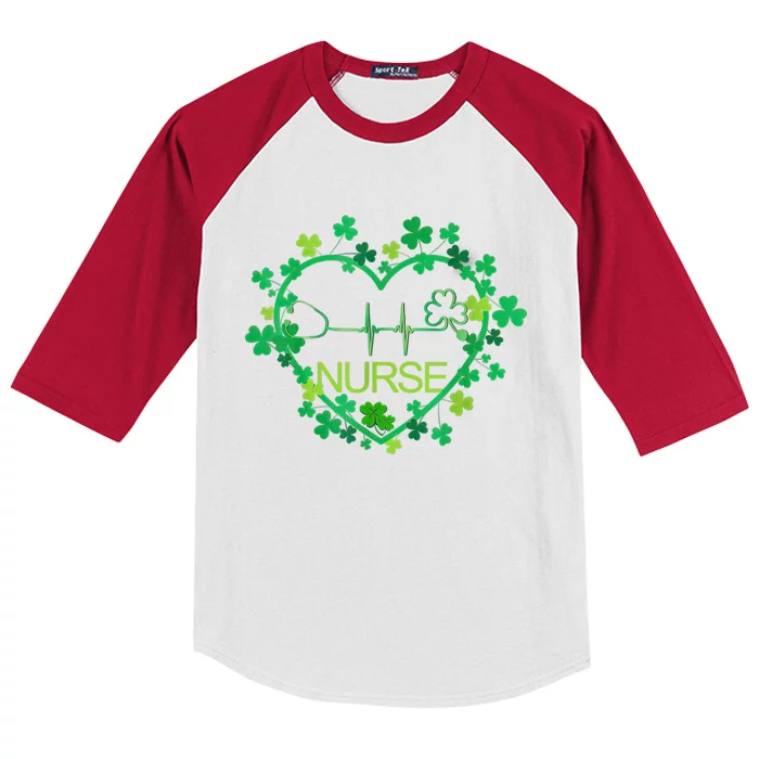 Nurse Stethoscope Heart Shamrock Irish Nurse St Patricks Day Gift Kids Colorblock Raglan Jersey