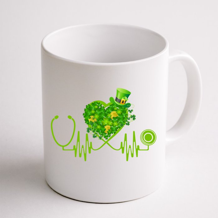 Nurse Stethoscope Heart Shamrock Irish Nurse St Patricks Day Gift Front & Back Coffee Mug