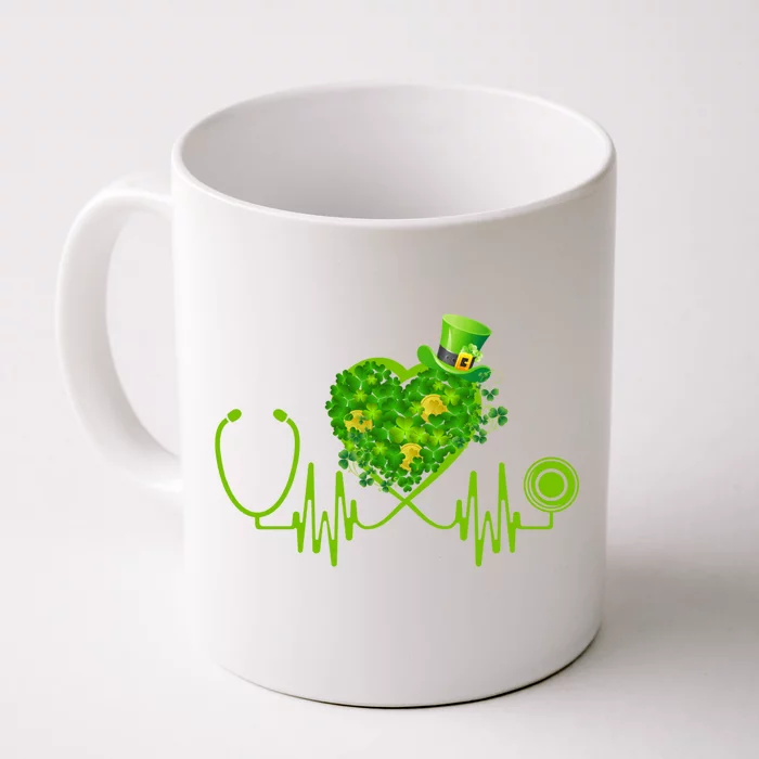 Nurse Stethoscope Heart Shamrock Irish Nurse St Patricks Day Gift Front & Back Coffee Mug