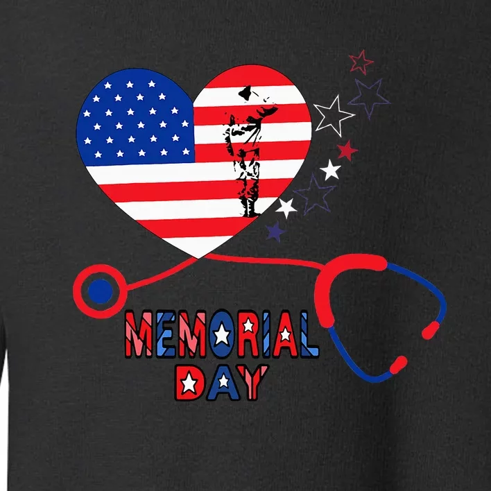 Nurse Stethoscope Heart Patriotic Memorial Day Flag Toddler Sweatshirt