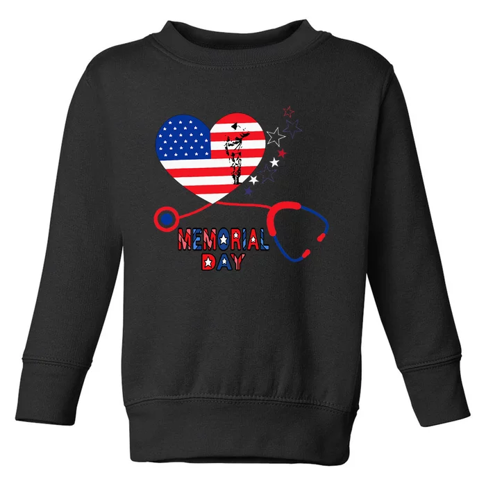 Nurse Stethoscope Heart Patriotic Memorial Day Flag Toddler Sweatshirt