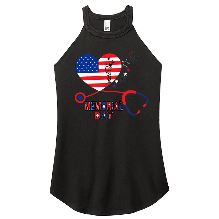 Nurse Stethoscope Heart Patriotic Memorial Day Flag Women’s Perfect Tri Rocker Tank