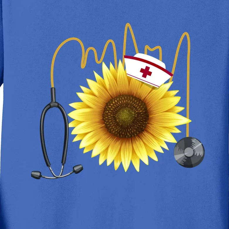 Nurse Sunflower Heartbeat Gift Design For Nurses Gift Kids Long Sleeve Shirt