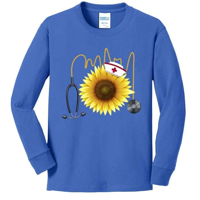 Nurse Sunflower Heartbeat Gift Design For Nurses Gift Kids Long Sleeve Shirt