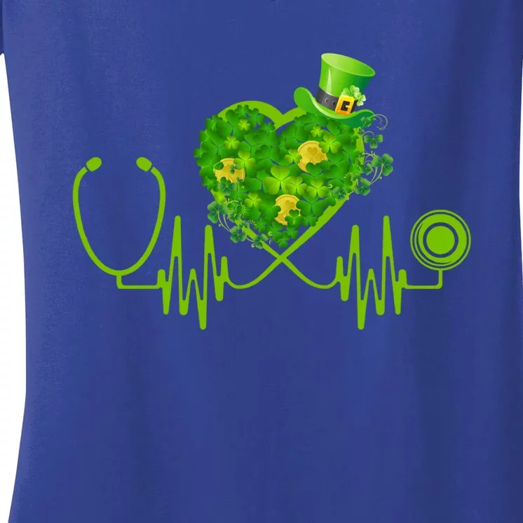 Nurse Stethoscope Heart Shamrock Irish Nurse St Patricks Day Gift Women's V-Neck T-Shirt