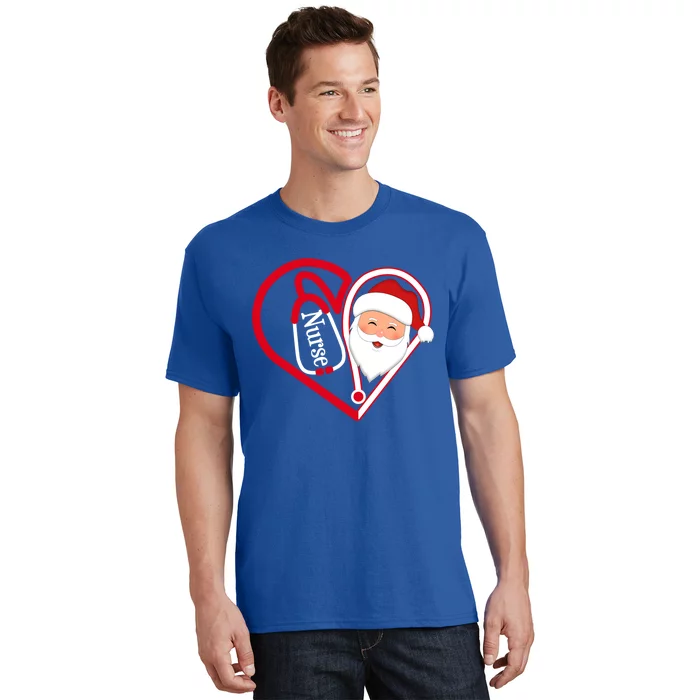 Nurse Stethoscope Heart Santa Claus Rn Lpn Nursing Christmas Cool Gift T-Shirt