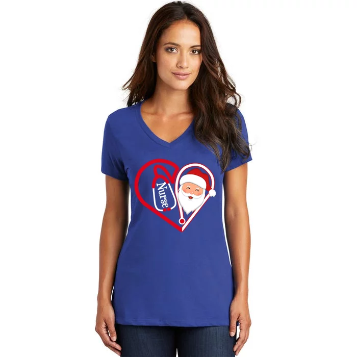 Nurse Stethoscope Heart Santa Claus Rn Lpn Nursing Christmas Cool Gift Women's V-Neck T-Shirt