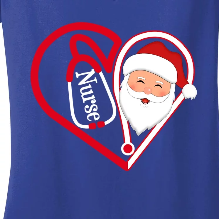 Nurse Stethoscope Heart Santa Claus Rn Lpn Nursing Christmas Cool Gift Women's V-Neck T-Shirt