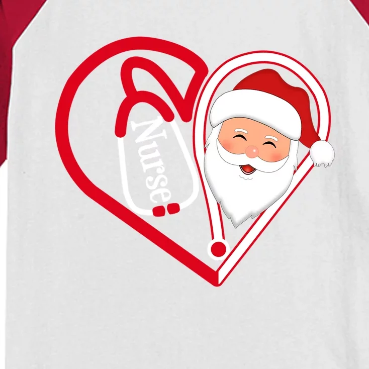 Nurse Stethoscope Heart Santa Claus Rn Lpn Nursing Christmas Cool Gift Kids Colorblock Raglan Jersey